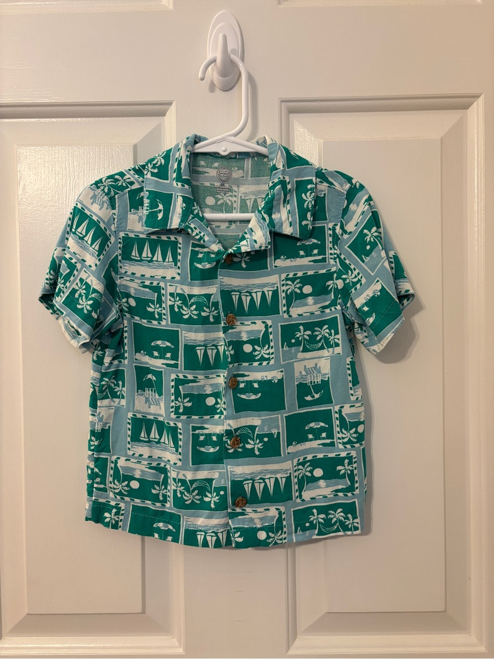 wonder nation Green and White Tropical Print Button-Down Shirt